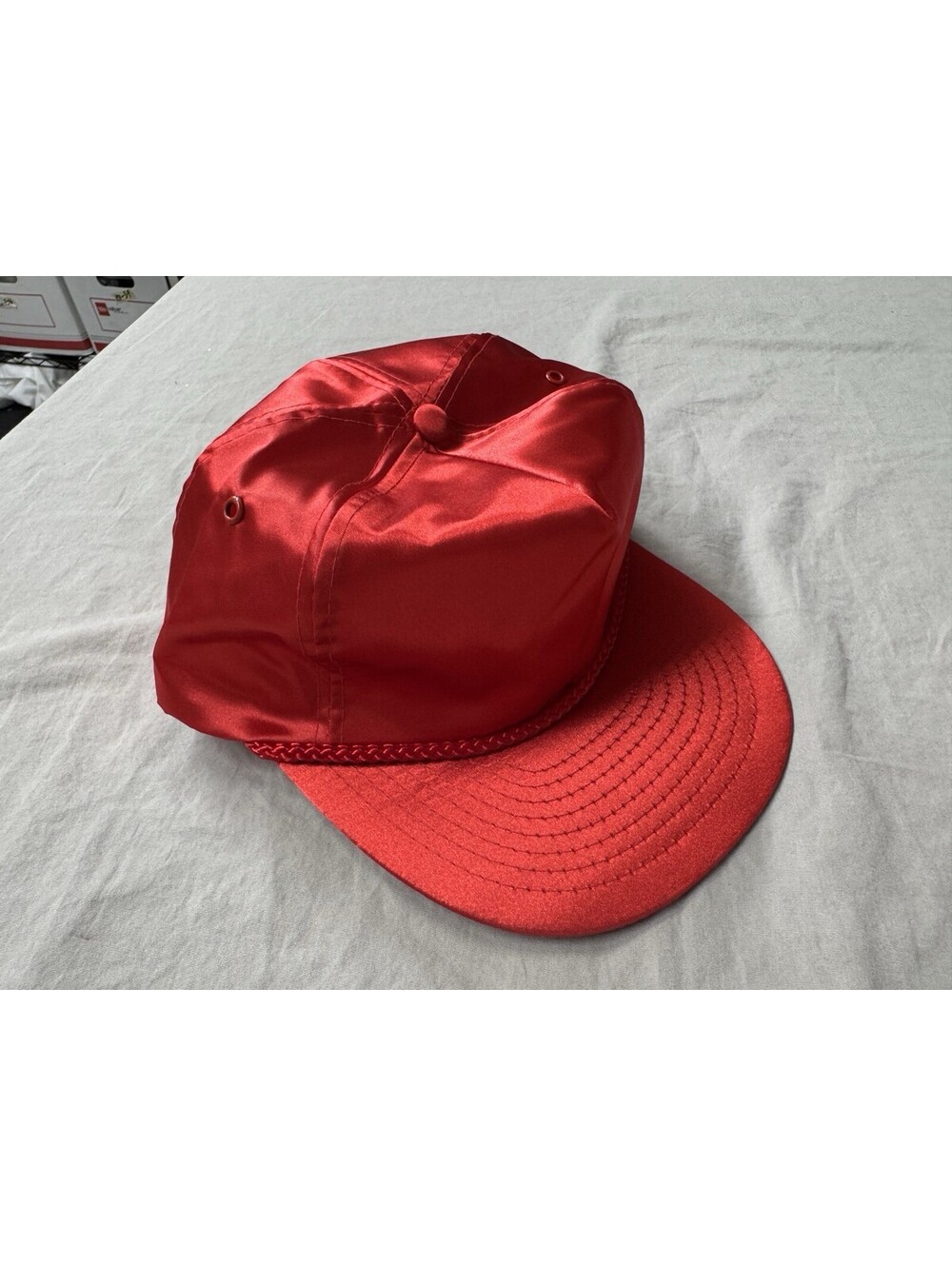 Vintage Nissin Red Blank Trucker Hat w Adjustable Zipstrap